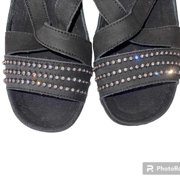 Helle Comfort Black Nubuck Rhinestone Slingback Wedge Sandals Size EU 38 US 7.5 - Picture 1 of 12